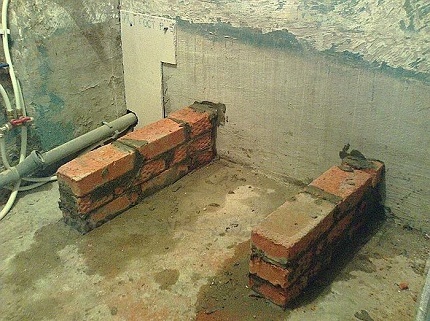 Errichtung von Ziegelstützen unter der Badewanne