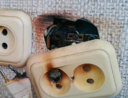 Изгорял контакт без автоматична защита на веригата Късо съединение във веригата