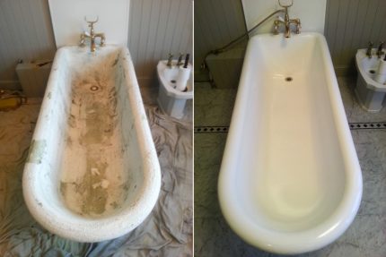 Badewanne vor und nach der Sanierung