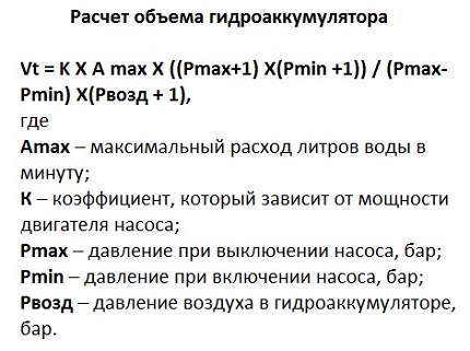 Как да изчислите обема на хидроакумулатора за система за водоснабдяване Изчисляване на хидроакумулатора