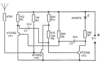 Schema celui mai simplu detector de cabluri ascunse Schema celui mai simplu detector de cabluri ascunse