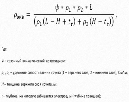 Формула за съпротивлението на нееднородна почва Формула за съпротивлението на нееднородна почва