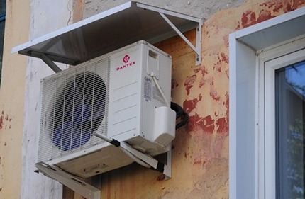 Split-Klimaanlage unter einem Vordach