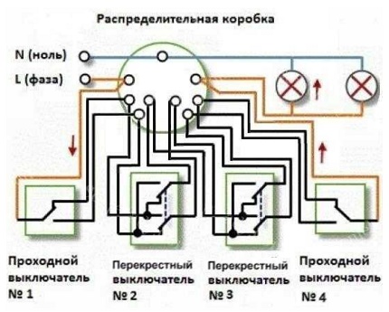 Схема за две лампи и четири точки