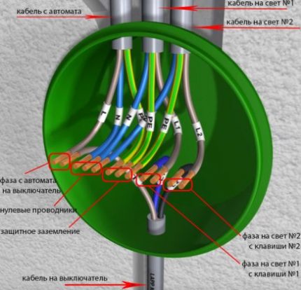 Verbindung der Kabel in der Verteilerdose