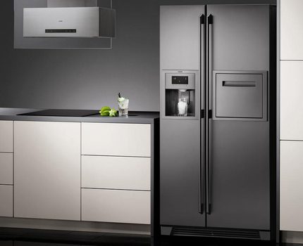 Моделите side-by-side на Samsung външно напомнят изискан шкаф. Хладилник Samsung side-by-side