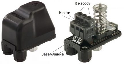 Точки на свързване на реле за налягане на вода Свързване на релето към електрическата мрежа