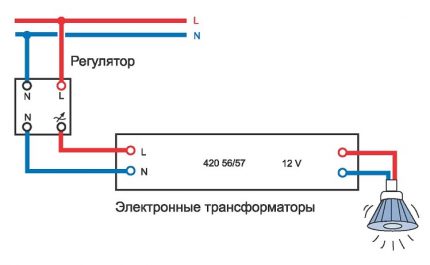 Схема на свързване на халогенна лампа