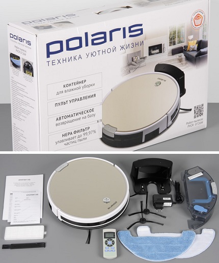 Комплектация на робота прахосмукачка от марката Polaris PVC 0726W Комплектация на Polaris PVC 0726W