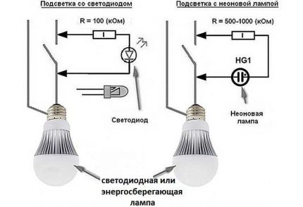 Схема на свързване на подсветката в ключа