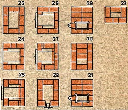 Редова схема за вилна печка от 23-ти до 32-ри ред