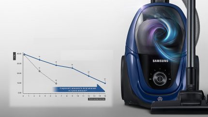 Специфика на работата на прахосмукачката с логото на Samsung Турбината Anti-Tangle - разработка на Samsung