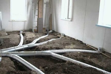 Монтаж на въздуховод под пода Полагане на въздуховод под пода