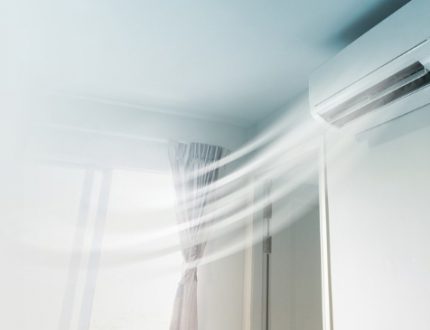 Схема за подаване на обработен въздух в помещението от сплит система HEC Опция Здравословен климат