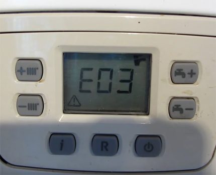 Грешка Е03 на дисплея на котела Код за грешка Baxi 03E