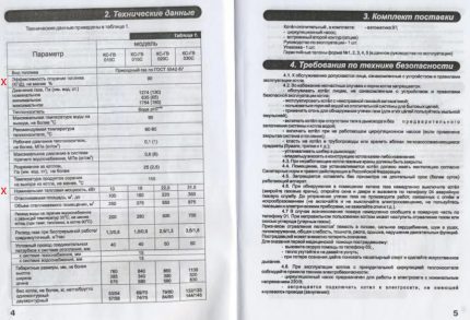 Фрагмент от паспорта на газовия котел