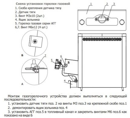 Схема за инсталиране на газова горелка в агрегата Схема за инсталиране на газова горелка в агрегата