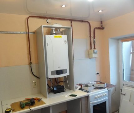 Място за газов котел в кухнята