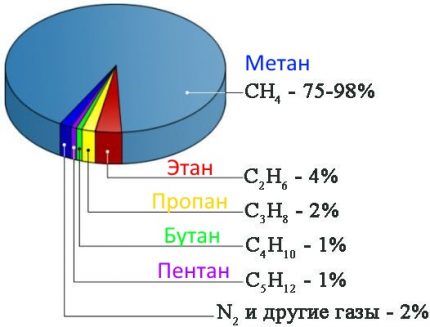 Състав на газа в процентно съотношение