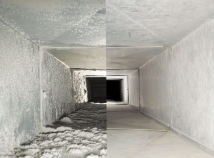 Vergleich des Luftkanals vor und nach der Reinigung