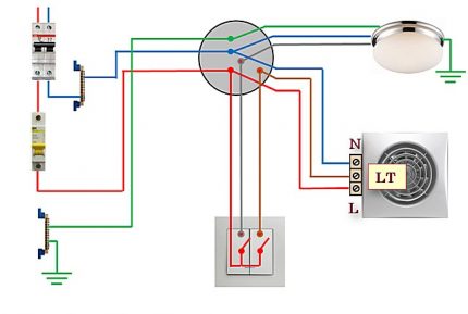 Schaltplan eines Ventilators mit Timer an einen 2-Tasten-Schalter