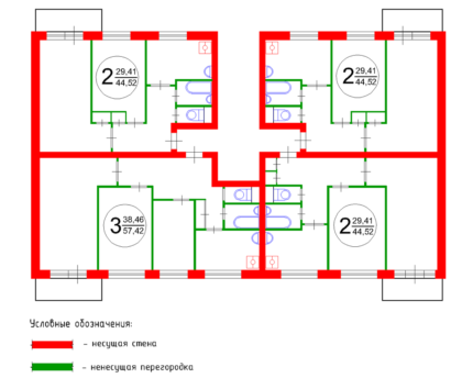 Grundriss eines Mehrfamilienhauses