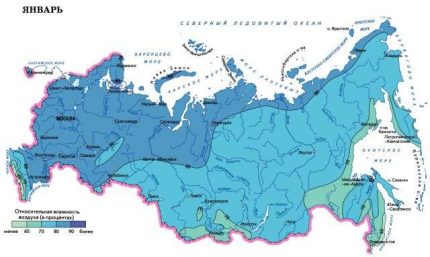 Карта на влажността от строителната климатология